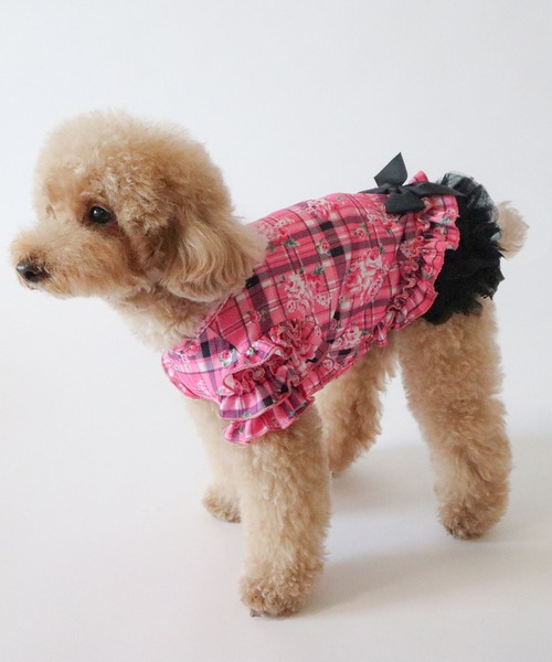犬服♡ M☆C Diable baiser（ディアブルベーゼ） 犬 服 花柄×ピンクチェック柄