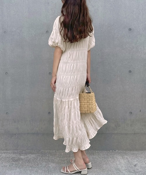 「LAUIR」 半袖ワンピース MEDIUM オフホワイト レディース_画像4