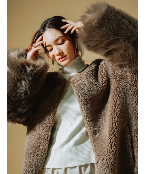 CELFORD セルフォード　袖ファー付きボアコート CELFORD（セルフォード） ノーカラーコート 36 ベージュ レディース