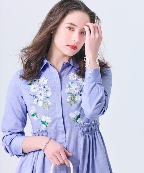 Chesty（チェスティ） ワンピース フラワー刺繍シャツワンピース
