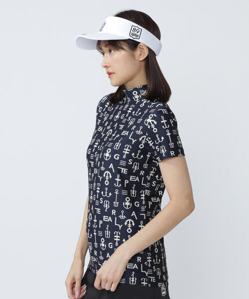 【美品】PEARLY GATES モックネック　レディース　1 PEARLY GATES tシャツ 「PEARLY GATES」アンカーロゴ柄プリント