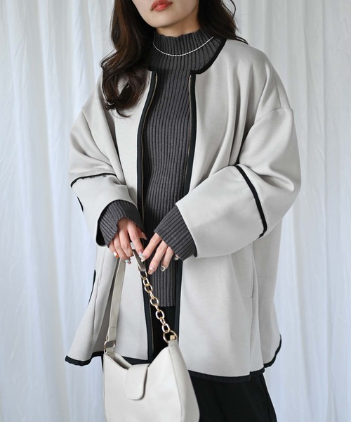 ＆HALF ノーカラーコート コート ダンボールニットコート レディース