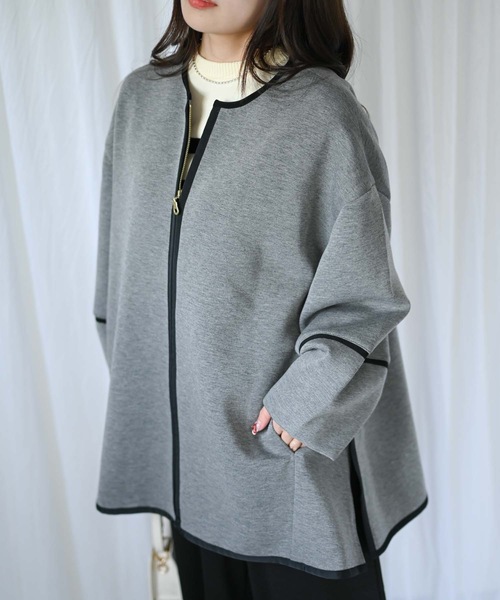 完売✨ネージュ neige ✨パール付きダンボールニット✨コート✨レディース IKKA LOUNGE ノーカラーコート コート 入学式 ダンボールニットノー