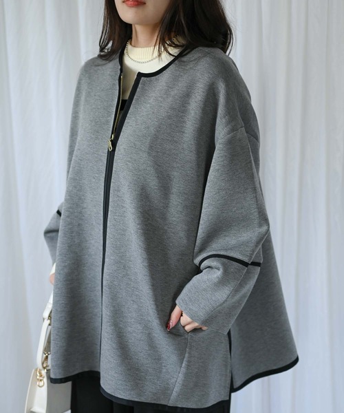 ＆HALF ノーカラーコート コート ダンボールニットコート レディース