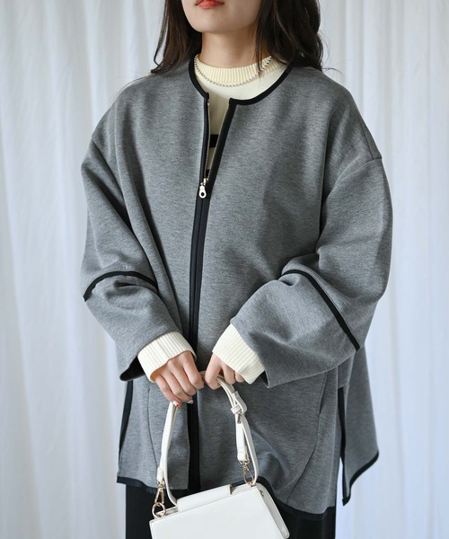 ＆HALF ノーカラーコート コート ダンボールニットコート レディース