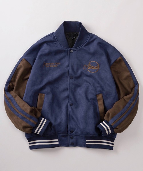 ざくろさま専用！！ オフホワイト　メンズアウター　ブルゾン　スタジャン　美品 ブルゾン アウター 「85」ワンポイント刺繍 フェイクスウェード 袖配色