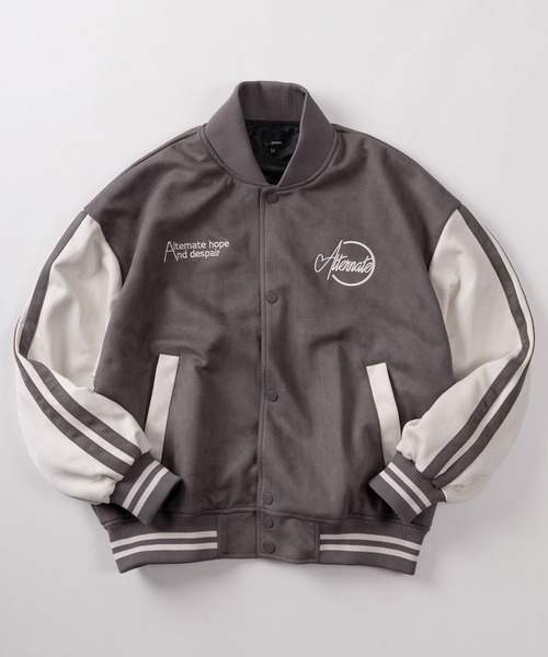 ブルゾン アウター 「85」ワンポイント刺繍 フェイクスウェード 袖配色