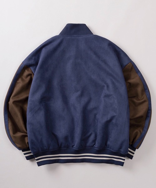 ブルゾン アウター 「85」ワンポイント刺繍 フェイクスウェード 袖配色