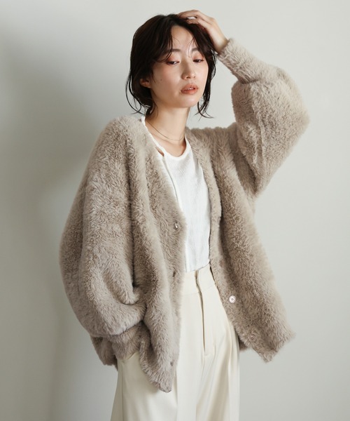 select MOCA Et カーディガン 「Et」Shaggy V-Neck Volume Cardigan
