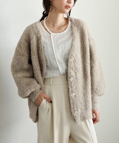 select MOCA Et カーディガン 「Et」Shaggy V-Neck Volume Cardigan