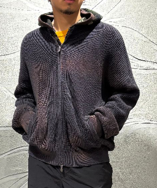カーディガン NOMANUAL/ノーマニュアル SPRAY DYEING KNIT ZIP-UP メンズ