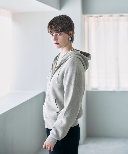 N.O.R.C パーカー コットンカシミヤニットジップフーディー レディース