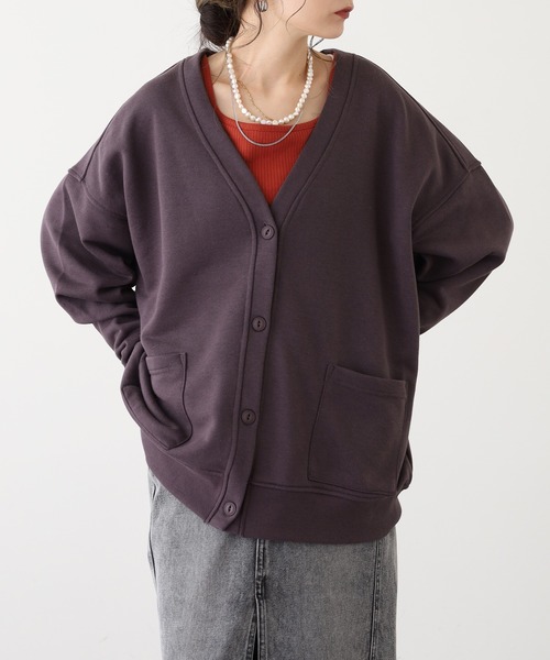 OMNES（オムネス） カーディガン 裏毛Vネックカーディガン長袖