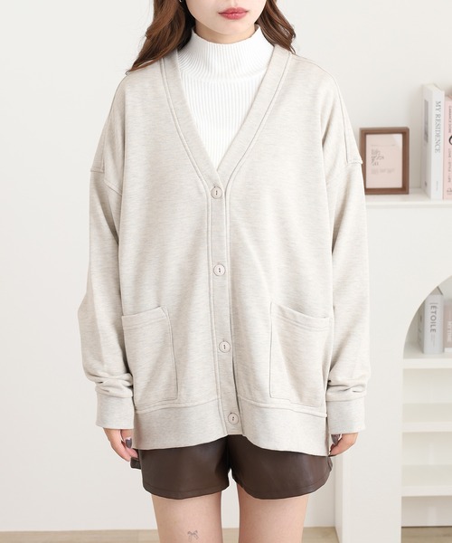 OMNES（オムネス） カーディガン 裏毛Vネックカーディガン長袖