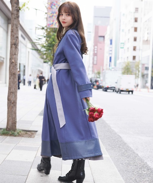 axes femme ダッフルコート コート チェーン付異素材切替コート