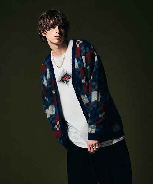 glamb 刺繍デザイン カーディガン Lサイズ glamb（グラム） ニットカーディガン L ブルー メンズ : ZOZOTOWN