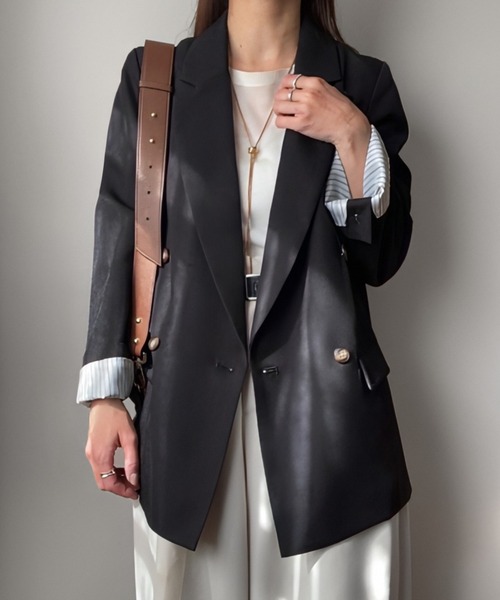 「JUNOAH」 テーラードジャケット LARGE ネイビー レディース_画像2