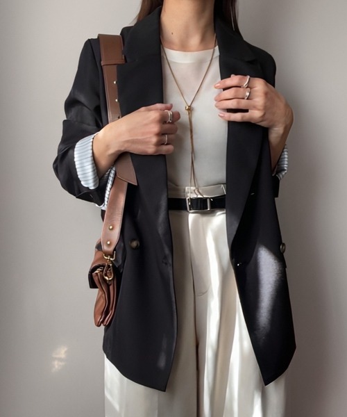 「JUNOAH」 テーラードジャケット LARGE ネイビー レディース_画像3