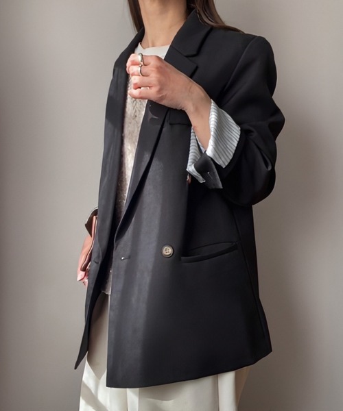 「JUNOAH」 テーラードジャケット LARGE ネイビー レディース_画像4