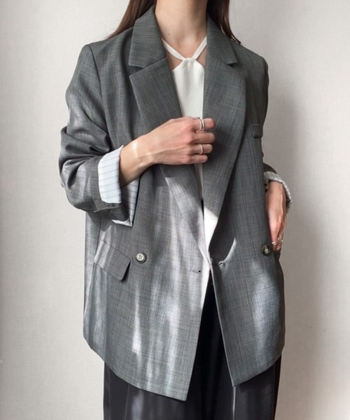 「JUNOAH」 テーラードジャケット LARGE ネイビー レディース_画像6