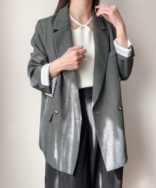 「JUNOAH」 テーラードジャケット LARGE ネイビー レディース_画像7