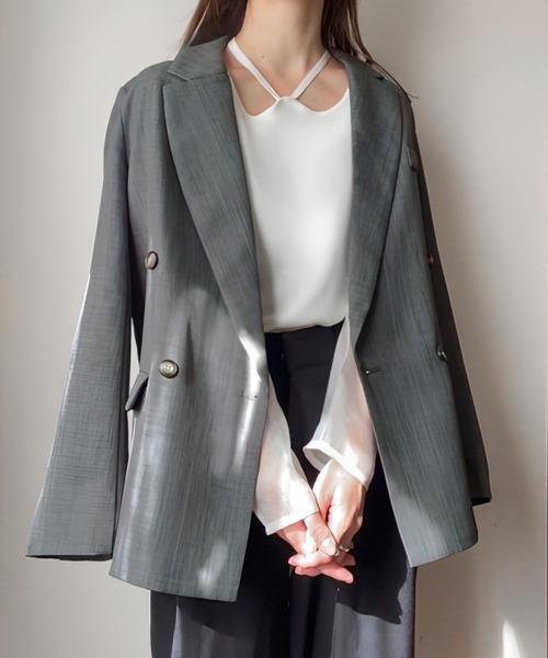 「JUNOAH」 テーラードジャケット LARGE ネイビー レディース_画像8