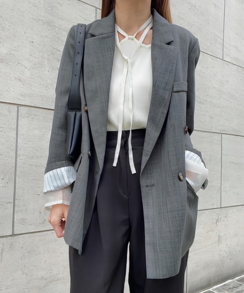 「JUNOAH」 テーラードジャケット LARGE ネイビー レディース_画像9