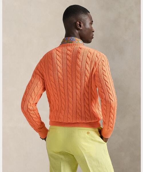 【新品タグ付き】ポロラルフローレン ケーブルニット オレンジ ポニー刺繍 M 綿 POLO RALPH LAUREN（ポロ・ラルフローレン） セーター ニット ケーブル