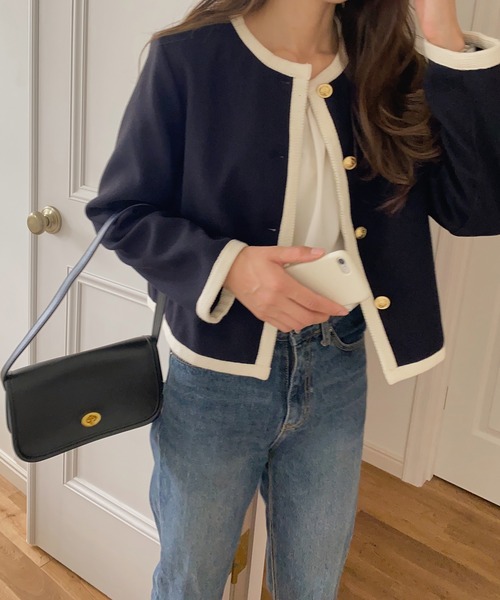 「LAUIR」 ノーカラージャケット SMALL アイボリー レディース_画像5