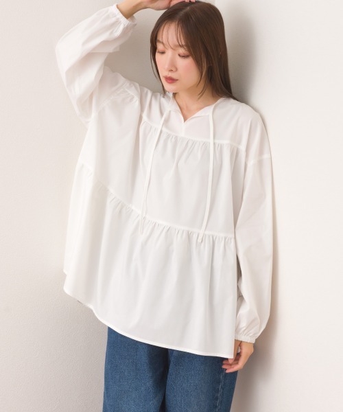 OMNES（オムネス） ブラウス シャツ ポプリンティアードチュニック長袖