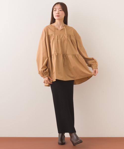 OMNES（オムネス） ブラウス シャツ ポプリンティアードチュニック長袖