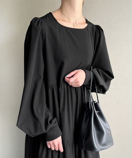 「JUNOAH」 長袖ワンピース LARGE ブラック レディース_画像2
