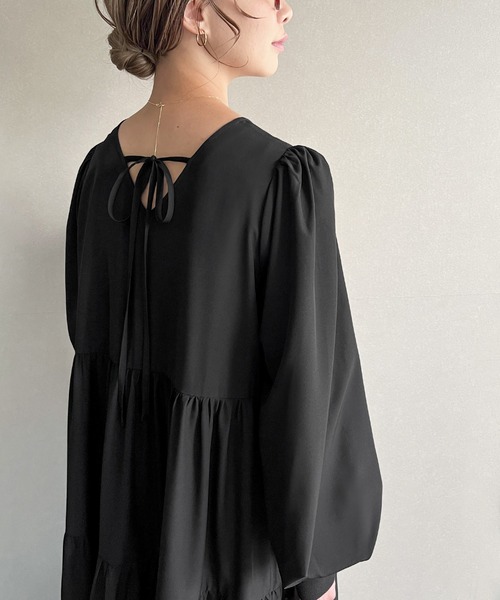 「JUNOAH」 長袖ワンピース LARGE ブラック レディース_画像3