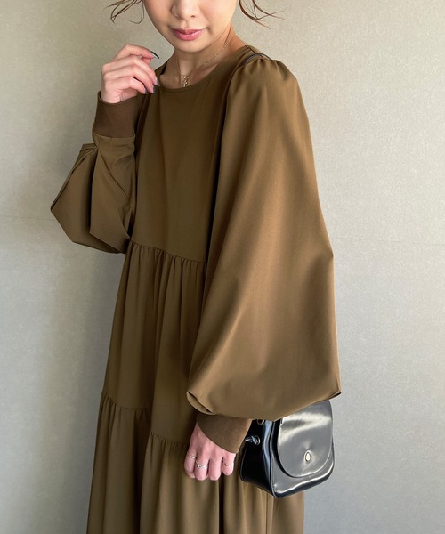 「JUNOAH」 長袖ワンピース LARGE ブラック レディース_画像6