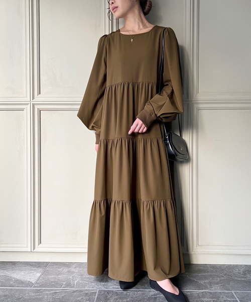 「JUNOAH」 長袖ワンピース LARGE ブラック レディース_画像8