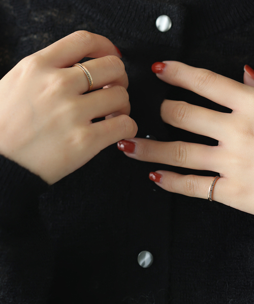 Lilas 指輪 リング ダブルラインブラックダイヤリング K10 レディース