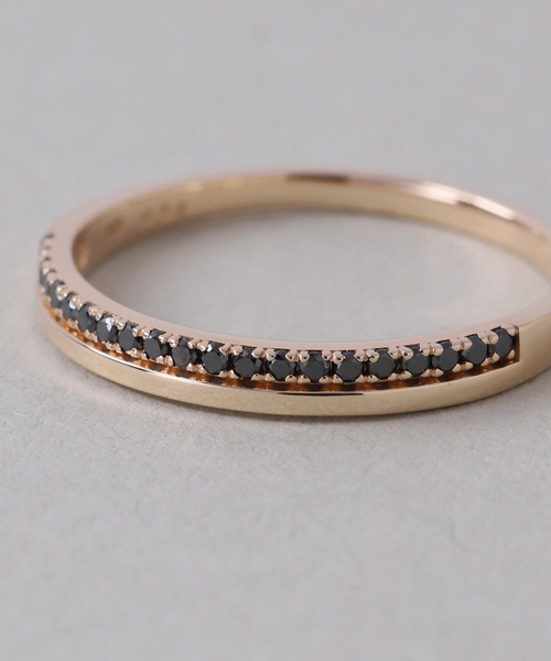 Lilas 指輪 リング ダブルラインブラックダイヤリング K10 レディース