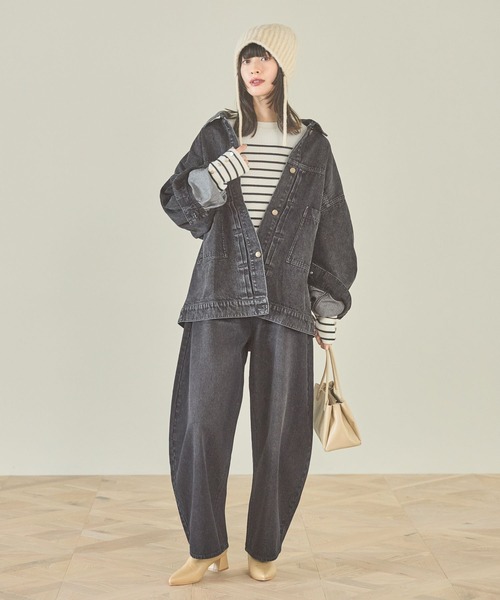 「LAKOLE」 デニムジャケット MEDIUM ブラック レディース_画像2