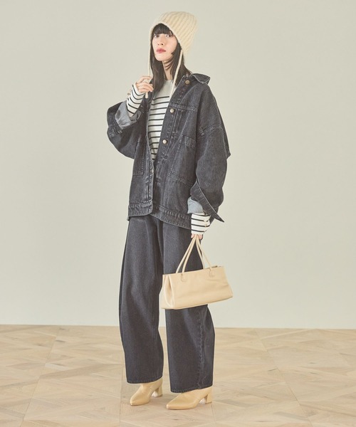 「LAKOLE」 デニムジャケット MEDIUM ブラック レディース_画像4