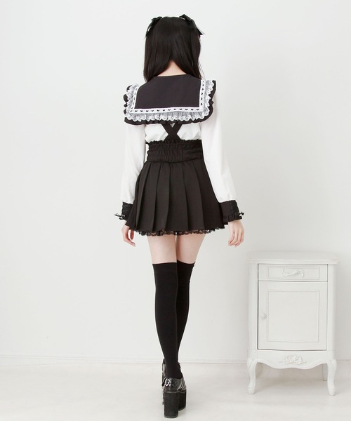 DearMyLove スカート サス付きフリルレースアッププリーツスカート