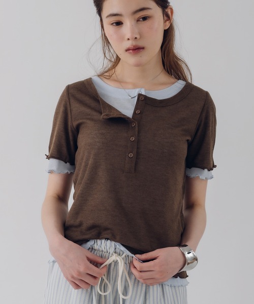 MUHET（ミュエータ） ヘンリーネック tシャツ 半袖 henry neck layered