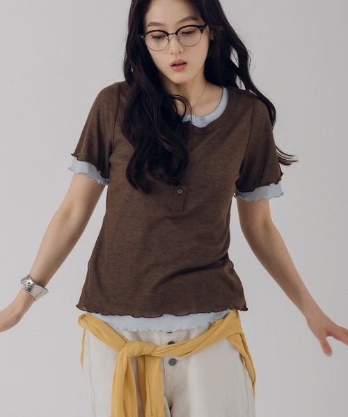 MUHET（ミュエータ） ヘンリーネック tシャツ 半袖 henry neck layered