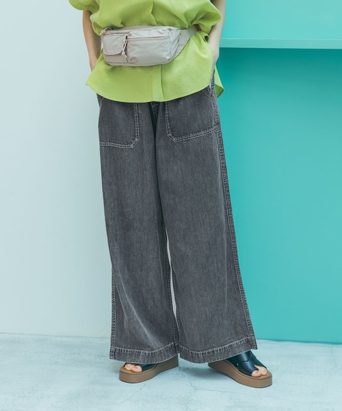 ワイドパンツ ジーンズ デニム デニムパンツ ライトオンスルーズデニムパンツ レディースの画像
