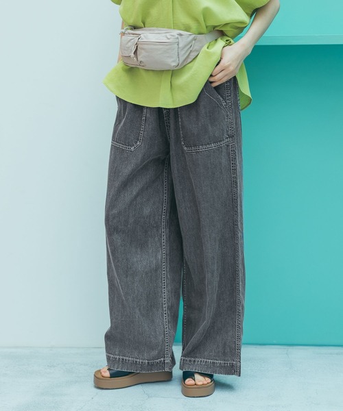 ワイドパンツ ジーンズ デニム デニムパンツ ライトオンスルーズデニムパンツ レディースの画像