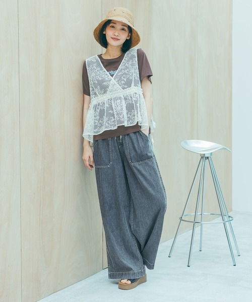 ワイドパンツ ジーンズ デニム デニムパンツ ライトオンスルーズデニムパンツ レディースの画像