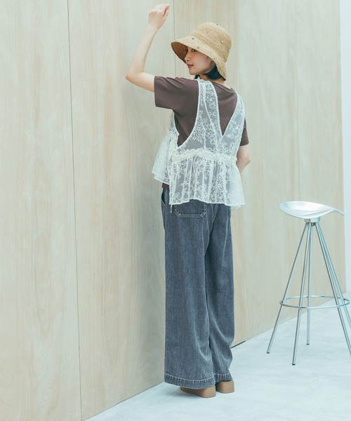 ワイドパンツ ジーンズ デニム デニムパンツ ライトオンスルーズデニムパンツ レディースの画像