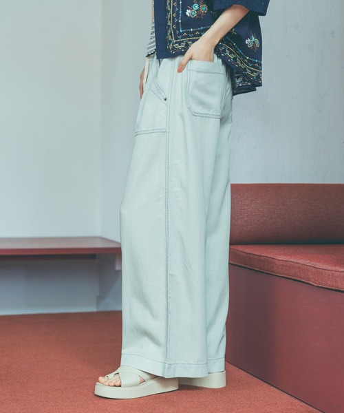 ワイドパンツ ジーンズ デニム デニムパンツ ライトオンスルーズデニムパンツ レディースの画像