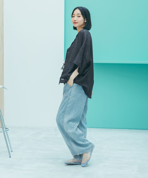 ワイドパンツ ジーンズ デニム デニムパンツ ライトオンスルーズデニムパンツ レディースの画像