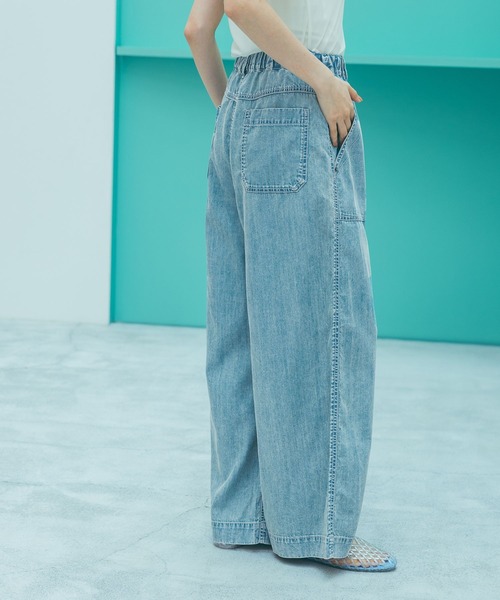 ワイドパンツ ジーンズ デニム デニムパンツ ライトオンスルーズデニムパンツ レディースの画像