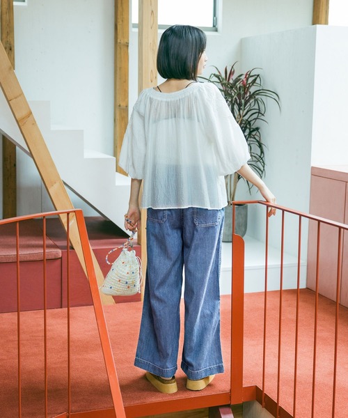 ワイドパンツ ジーンズ デニム デニムパンツ ライトオンスルーズデニムパンツ レディースの画像